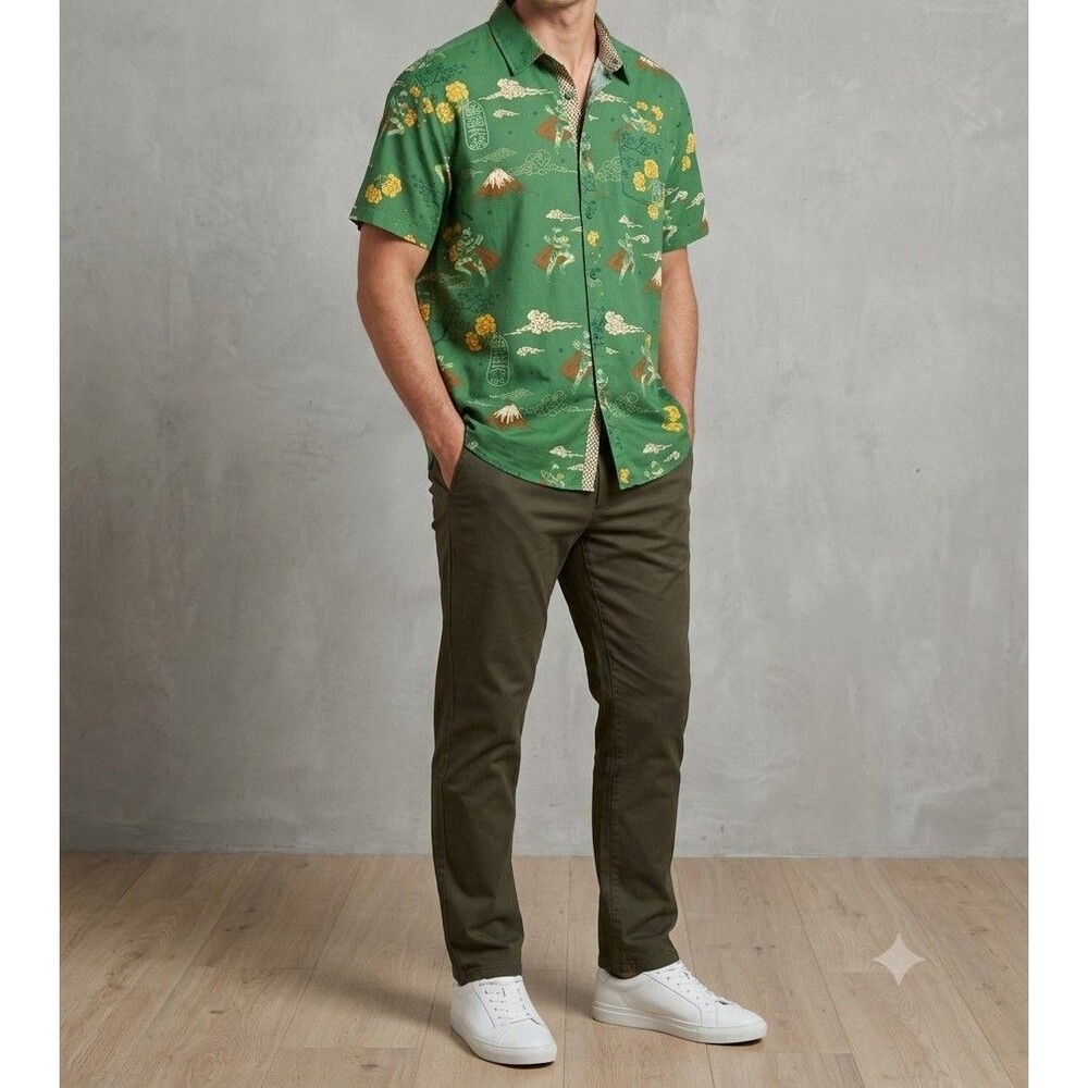 Star Wars Boba Fett Samurai Hawaiian Floral Japanese Mens XXL Shirt Green